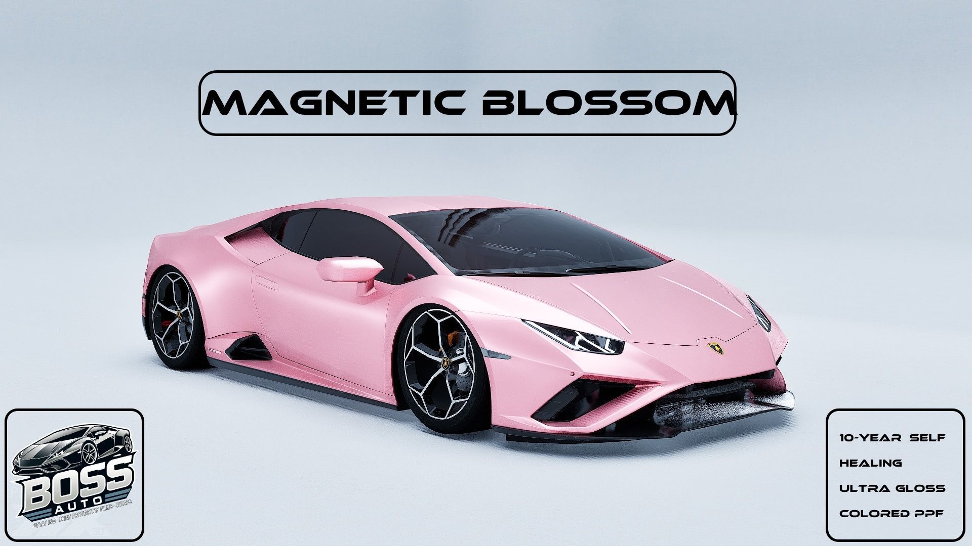 A pink lamborghini huracan is sitting on a white surface.