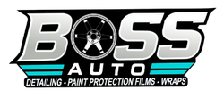 A logo for boss with a car and a plane