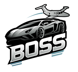 A logo for a company called boss with a car and a plane.