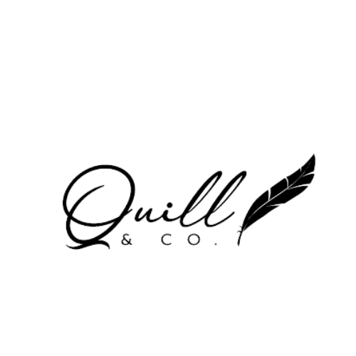 Black Quill & Co. logo with a feather pen icon on a white background
