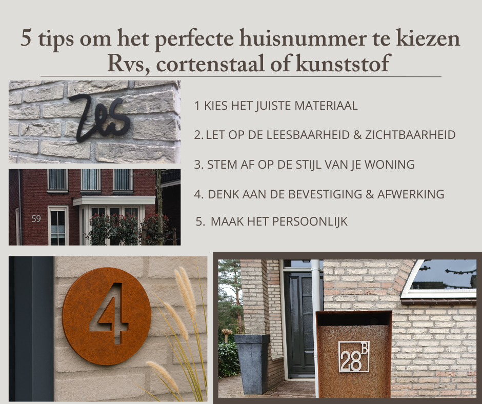 Ontdek 5 tips om het perfecte huisnummer te kiezen. Van materiaal en stijl tot zichtbaarheid en bevestiging: maak jouw voordeur herkenbaar en stijlvol.