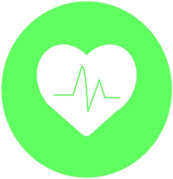 Een hart met een hartslaglijn erin in een groene cirkel.
