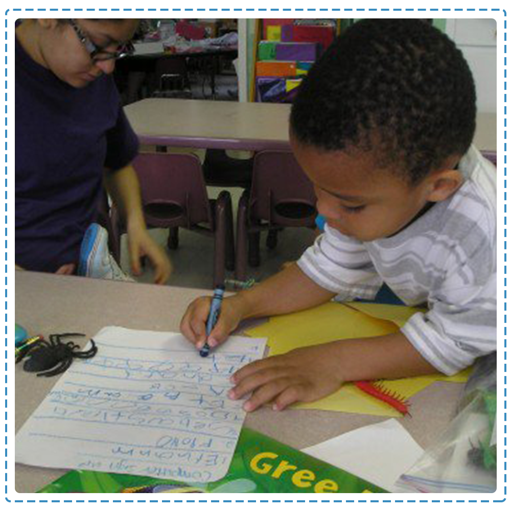Boy practising writing