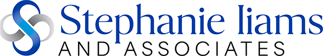 Logo for Stephanie liams AND ASSOCIATES featuring a blue and grey stylized