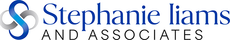 Logo for Stephanie liams AND ASSOCIATES featuring a blue and grey stylized 