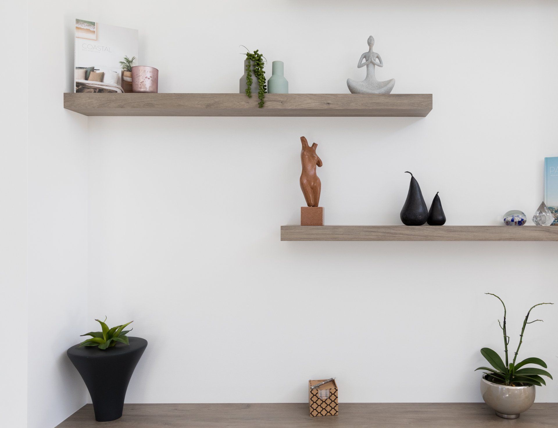 Wooden Shelves With Modern Displays — Platinum Kitchens & Bathrooms In Coffs Harbour NSW