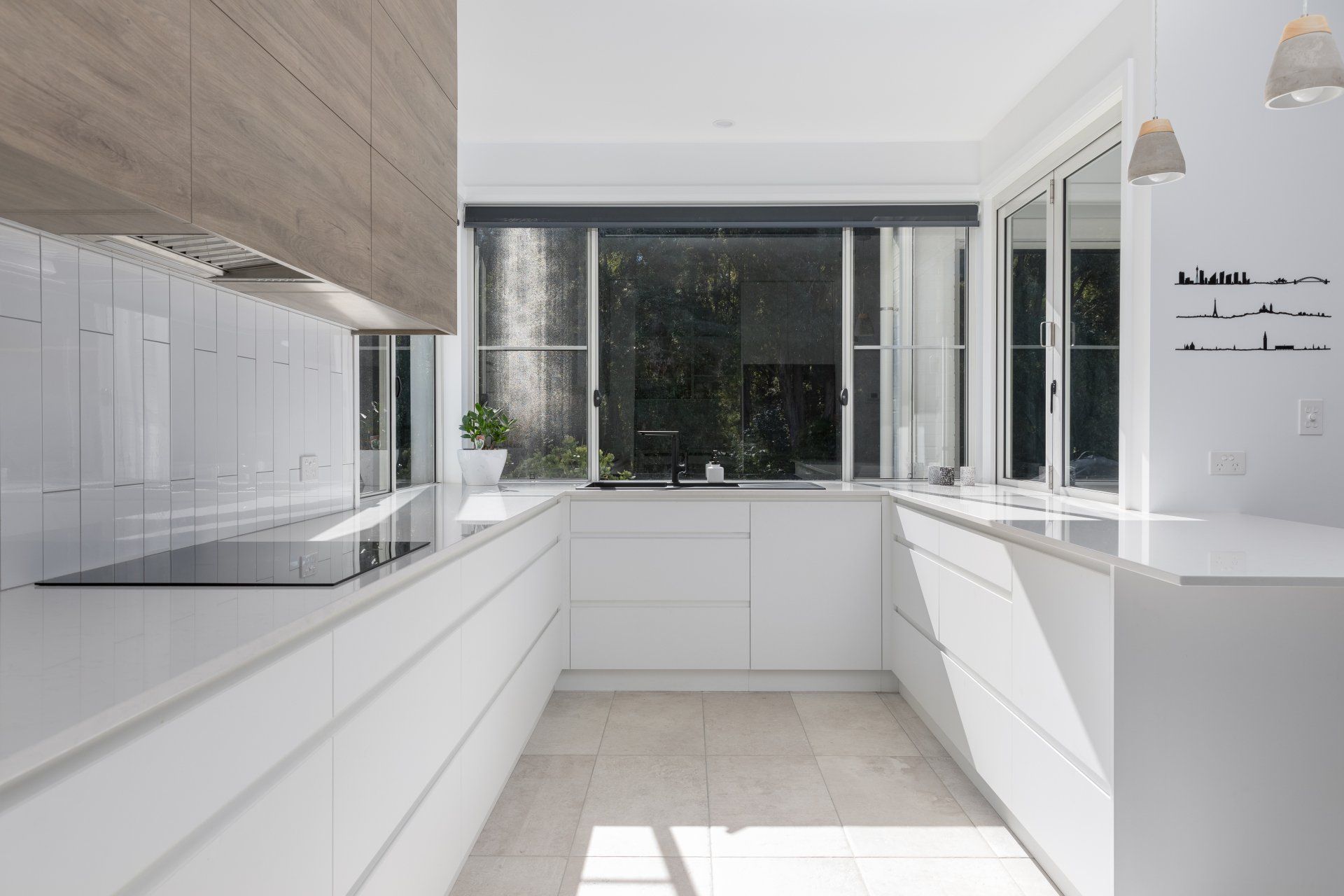 White Kitchen With Wooden Cabinet — Platinum Kitchens & Bathrooms In Coffs Harbour NSW