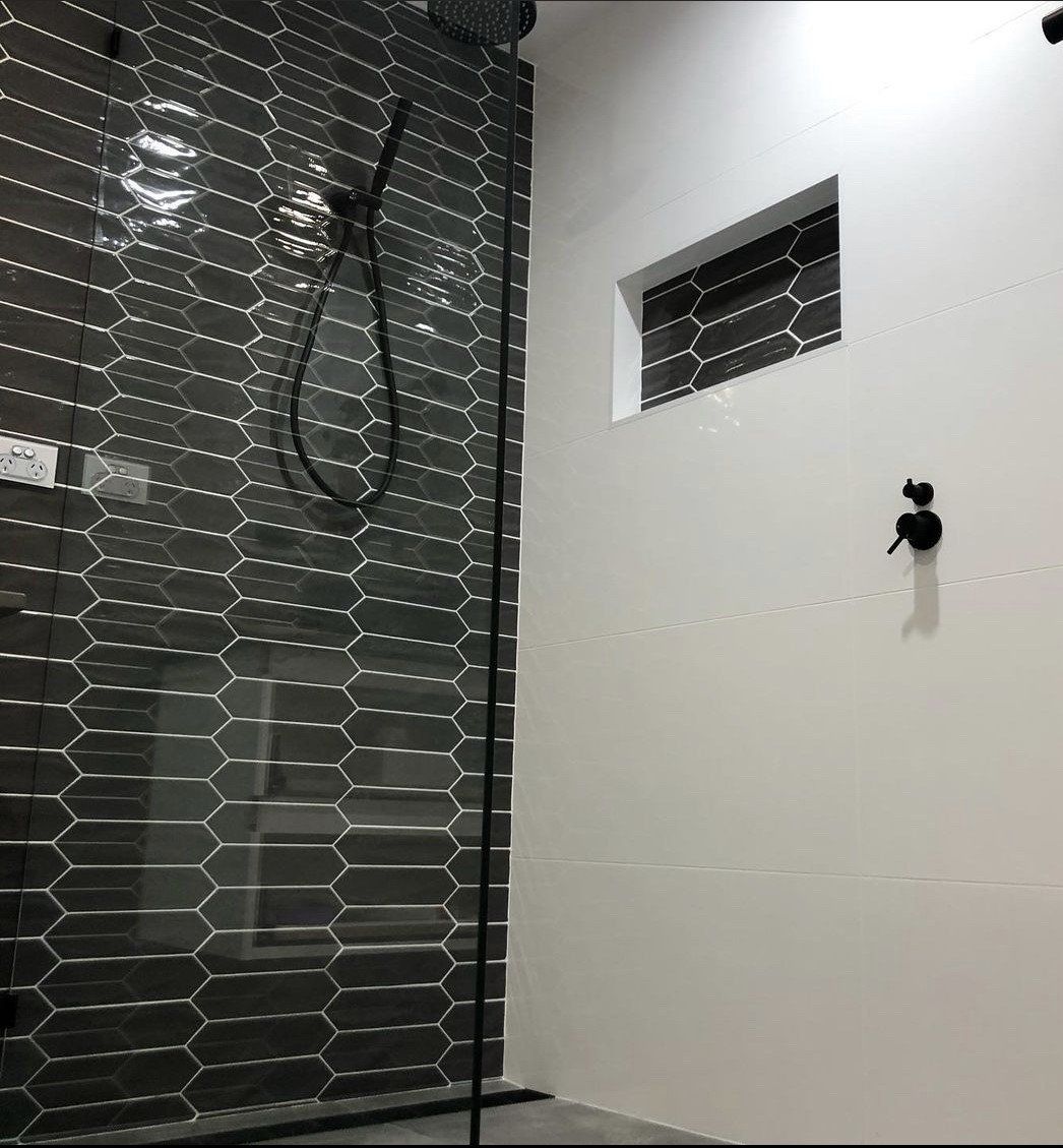 Black Tiled Shower — Platinum Kitchens & Bathrooms In Coffs Harbour NSW