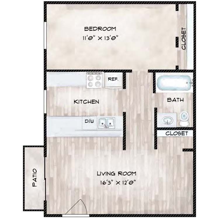 Floor Plan A: 1 Bed · 1 Bath