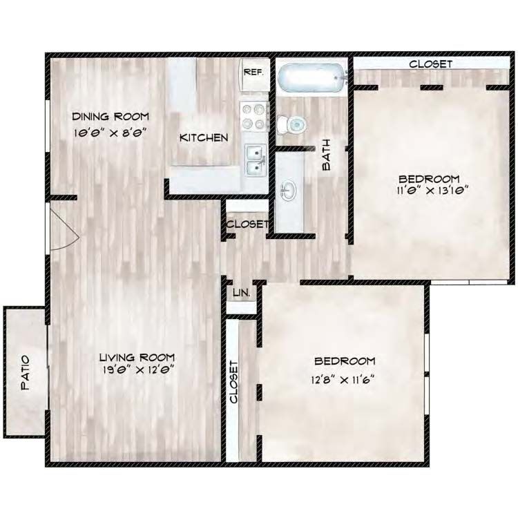 Floor Plan C: 2 Bed · 1 Bath
