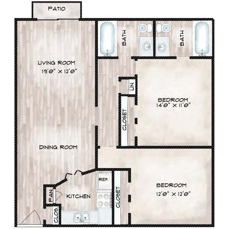 Floor Plan D: 2 Bed · 2 Bath