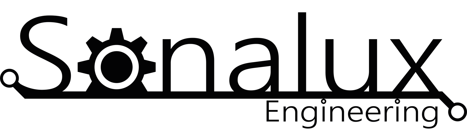 Een zwart-wit logo voor sonalux engineering