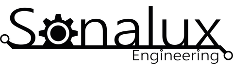 Een zwart-wit logo voor sonalux engineering