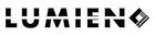 A black logo for Lumien Lighting featuring the brand name in a bold, stylized font and a square icon with parallel lines.