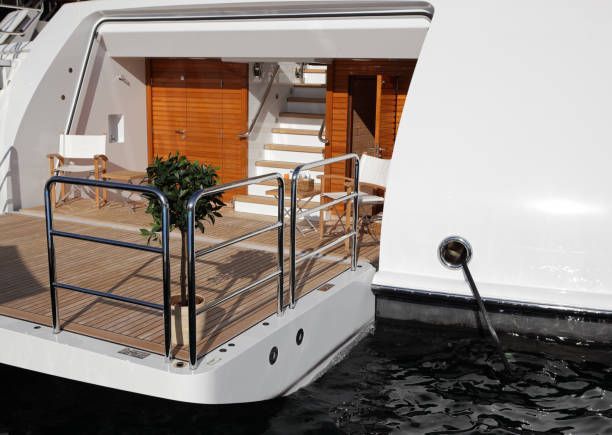 Big yacht with stainless steel railing