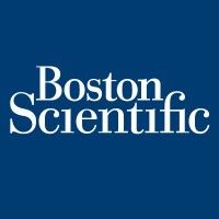 The logo for boston scientific is on a blue background.