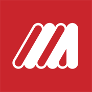 A red background with a white m on it.