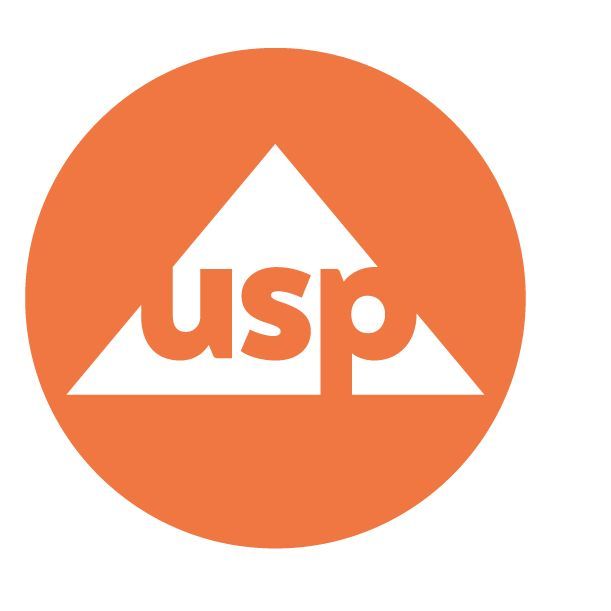 An orange circle with the word usp on it