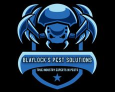 Blue logo for Blaylock's Pest Solutions, featuring a stylized insect with the text 