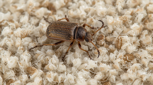 Beetle on light beige carpet.