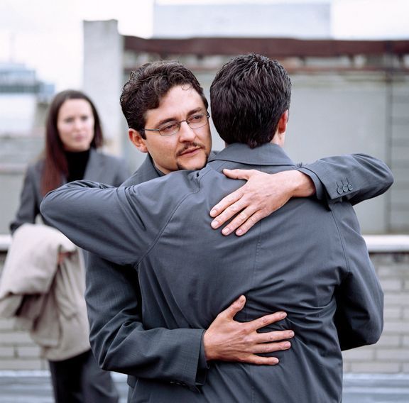  Two men hugging