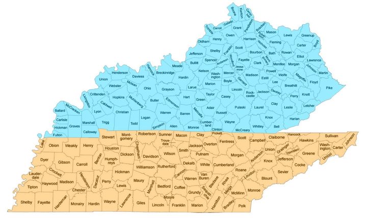 A blue and orange map of kentucky