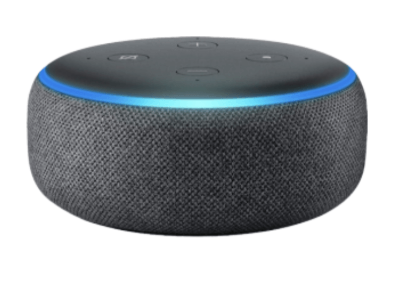 An amazon echo dot with a blue light on it