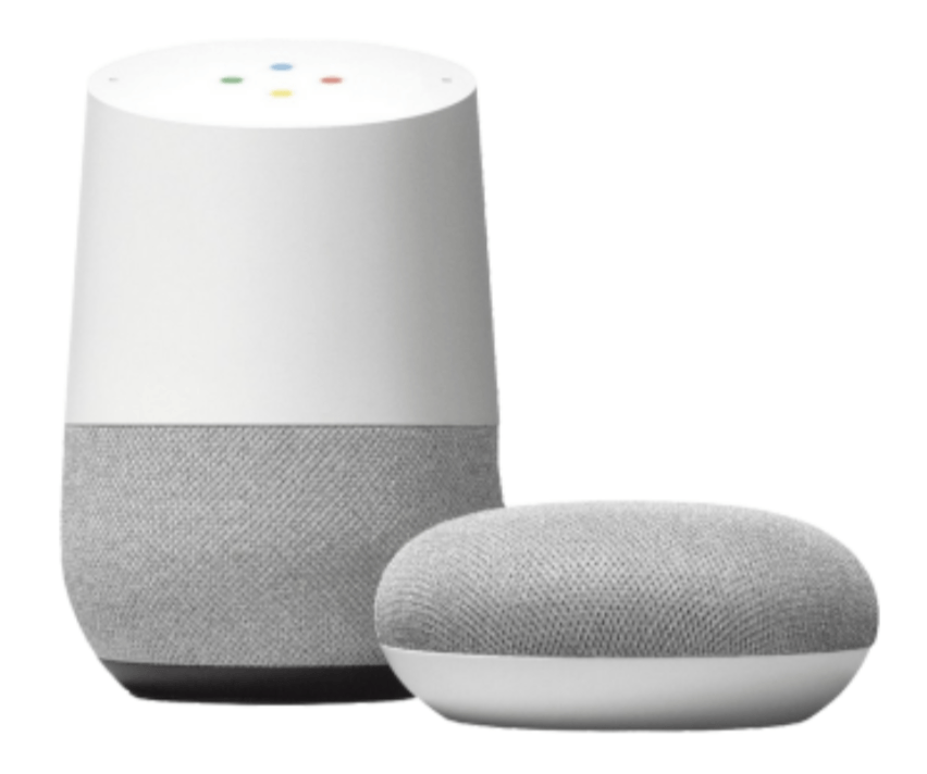 A google home speaker and a google home mini speaker