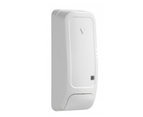 A white soap dispenser is sitting on a white surface.