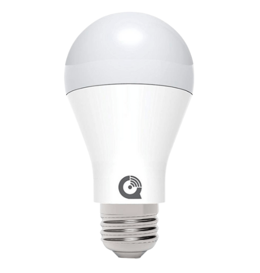 A white light bulb with the letter q on it