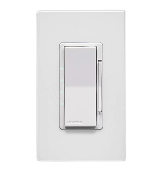 A white light switch on a white wall.