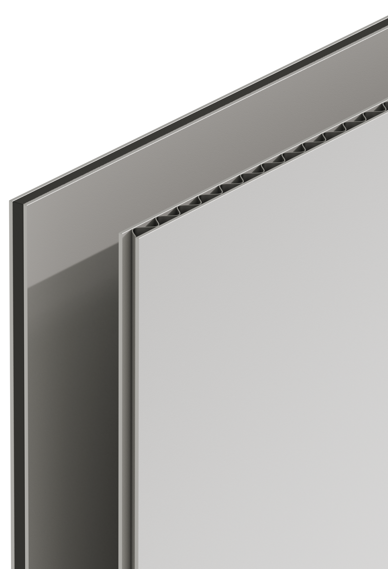 A close up of two metal panels with different cores