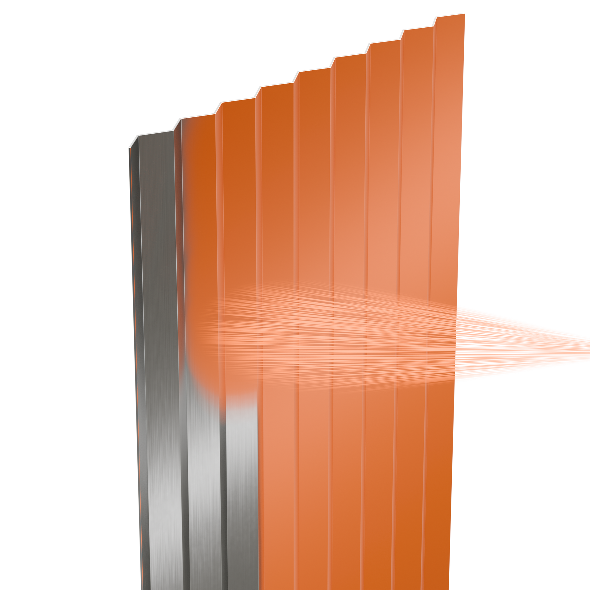 A metal panel being painted orange.