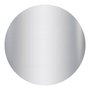 A close up of a silver circle on a white background.