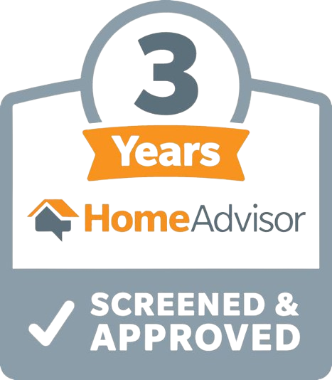 A home advisor logo that says 3 years screened and approved