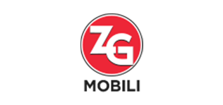 Logo per il negozio di mobili Mobili: cerchio rosso con lettere ZG bianche; "MOBILI" in basso in nero.