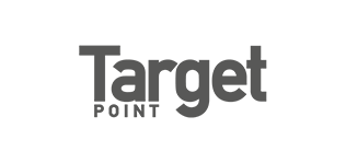 Logo con la parola "Target" sopra la parola "POINT" in un carattere sans-serif grigio.