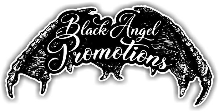 A black and white logo for black angel promotions