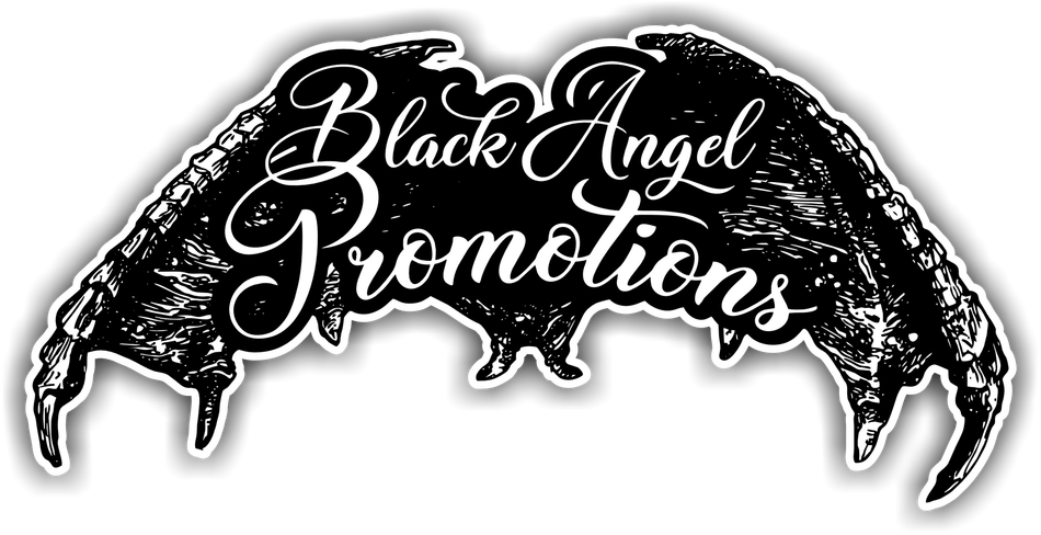 A black and white logo for black angel promotions