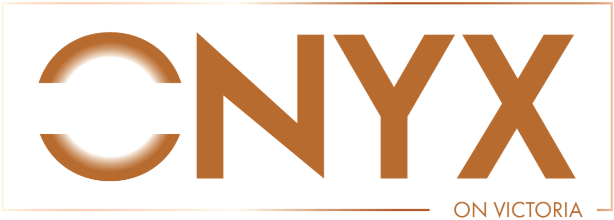 Logo for "ONYX on Victoria" in orange-brown text. "C" is shaped like a circle with a gap.
