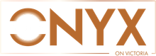 Logo for "ONYX on Victoria" in orange-brown text. "C" is shaped like a circle with a gap.