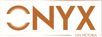 Logo for "ONYX on Victoria" in orange-brown text. "C" is shaped like a circle with a gap.