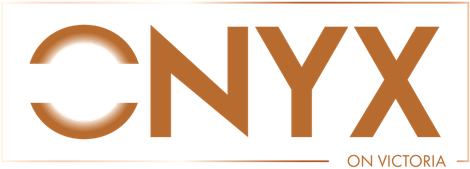 Logo for "ONYX on Victoria" in orange-brown text. "C" is shaped like a circle with a gap.