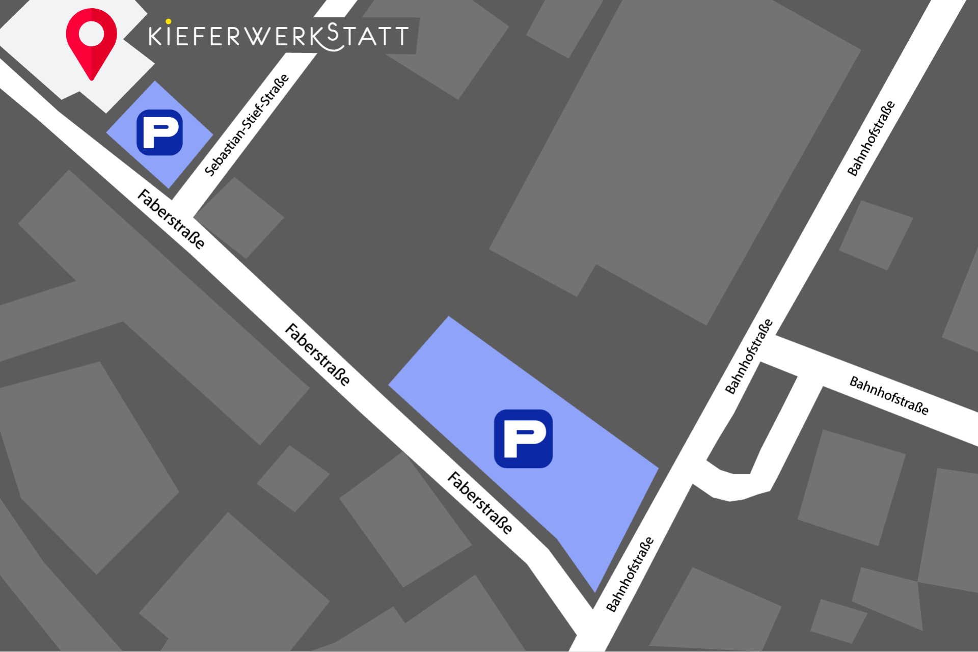 Eine Karte des Parkplatzes mit dem Buchstaben p darauf.