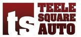 A red and white logo for teele square auto