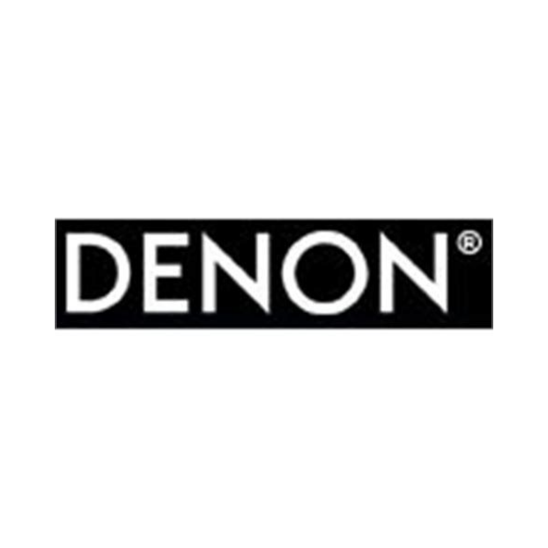 The denon logo is black and white on a white background.