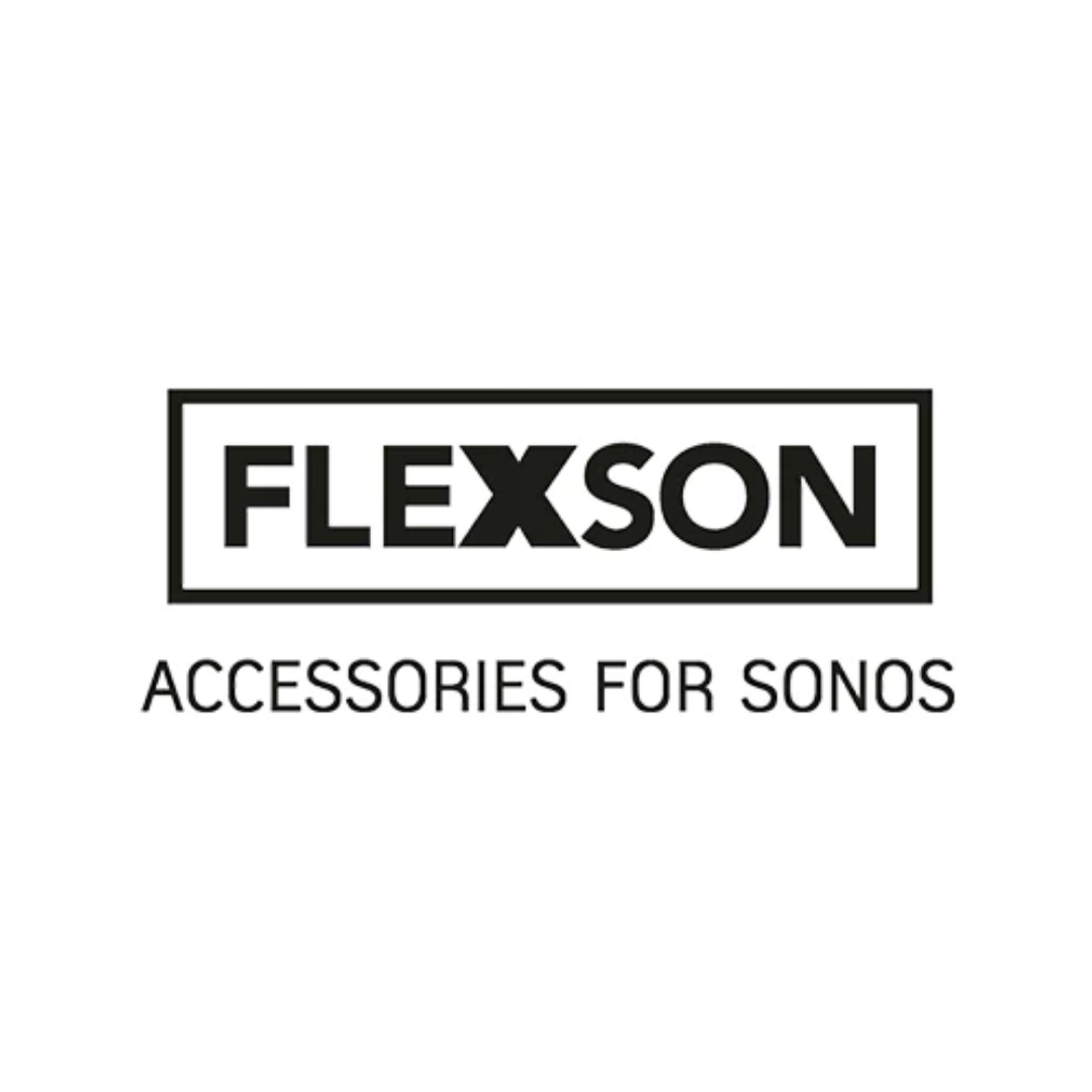 The logo for flexson accessories for sonos is black and white.