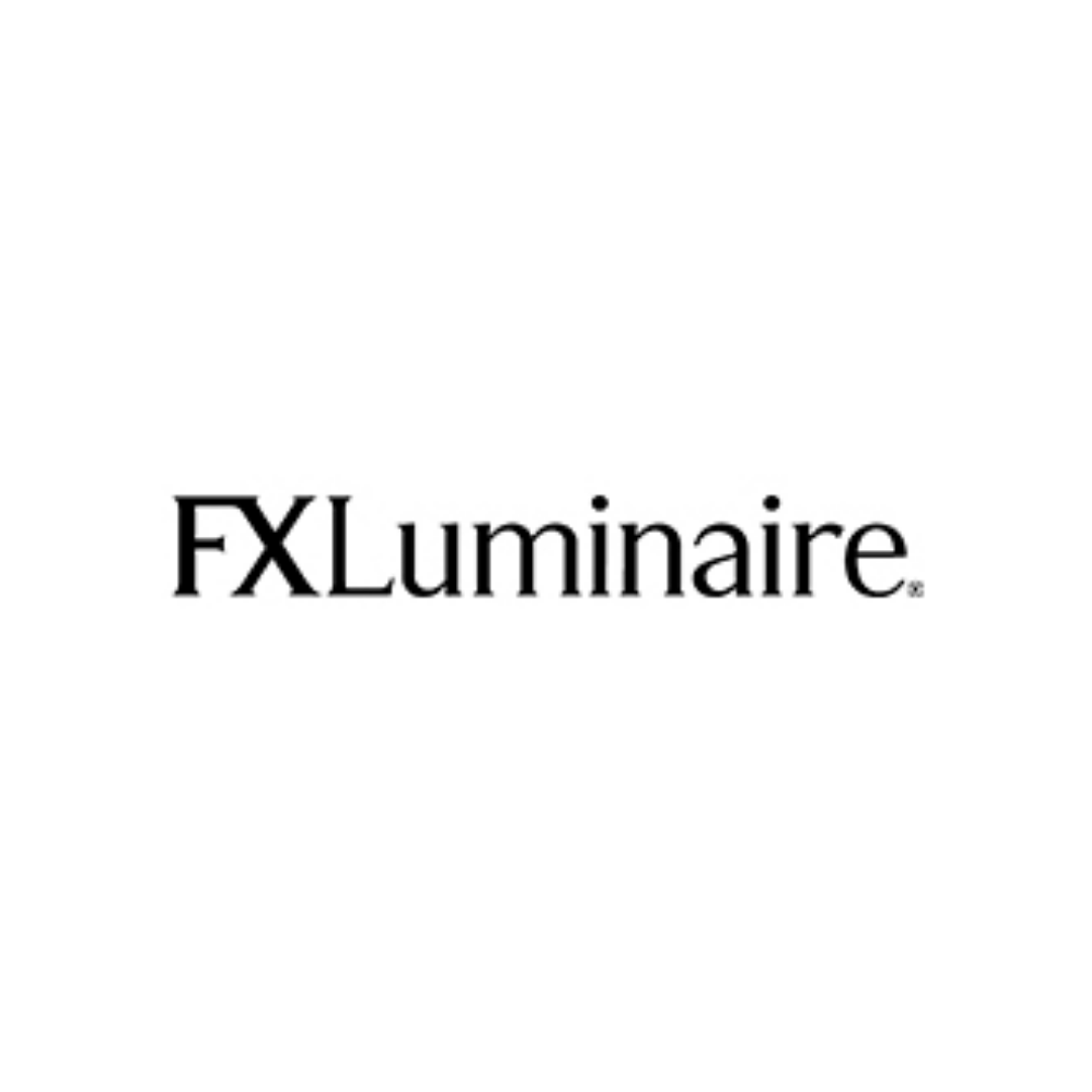 A black and white logo for fx luminaire on a white background.