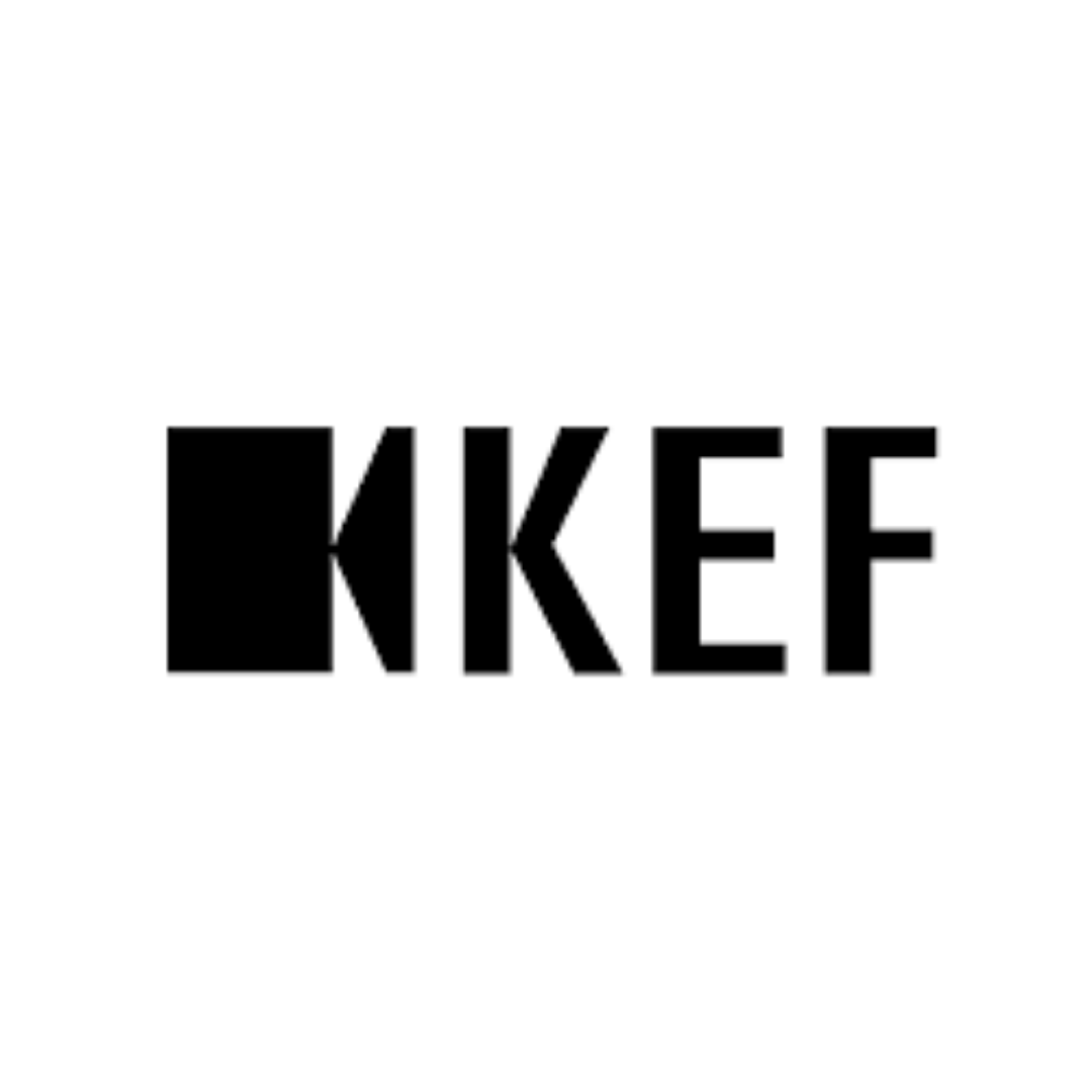 A black and white logo for kef on a white background.