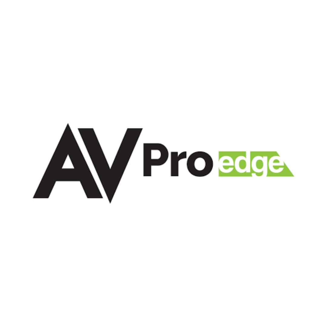 The logo for av pro edge is black and green on a white background.